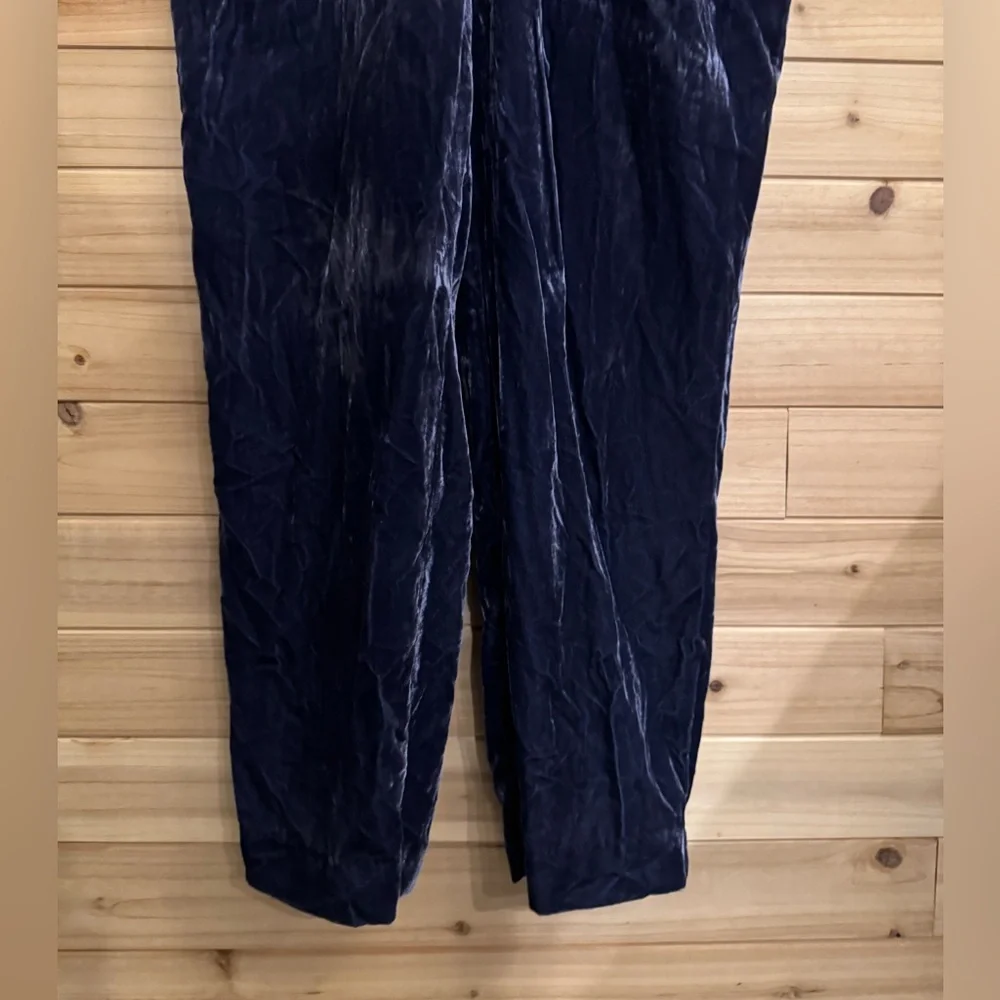 Loft XL Indigo Crushed Velvet Halter Relaxed Jumpsuit Pockets Fall Velour Party